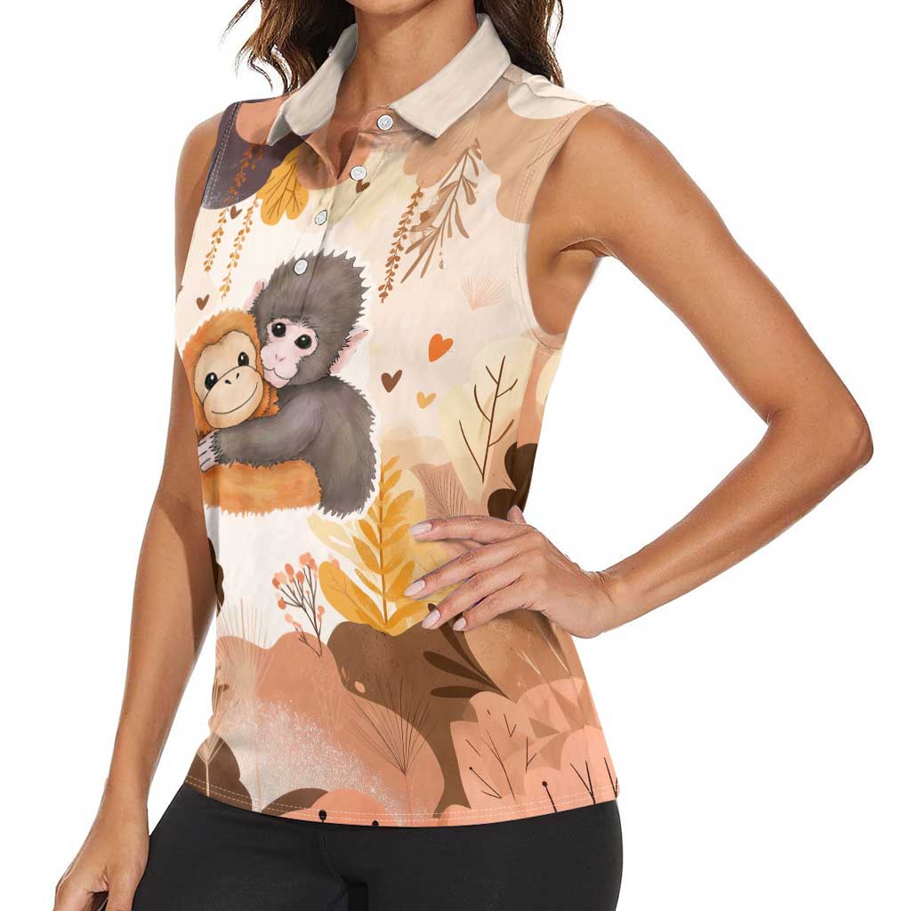 Punch The Monkey Women Sleeveless Polo Shirt Love Me Anyway Baby Monkeys Cute Plush Hugging
