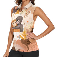 Punch The Monkey Women Sleeveless Polo Shirt Love Me Anyway Baby Monkeys Cute Plush Hugging