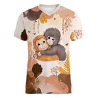 Punch The Monkey Women V-Neck T-Shirt Love Me Anyway Baby Monkeys Cute Plush Hugging