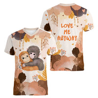 Punch The Monkey Women V-Neck T-Shirt Love Me Anyway Baby Monkeys Cute Plush Hugging