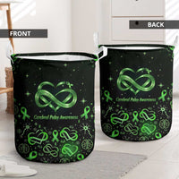 Cerebral Palsy Awareness Infinity Heart Laundry Basket Neon Green Ribbon Pattern Illustration