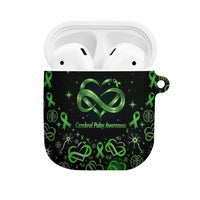 Cerebral Palsy Awareness Infinity Heart AirPods Case Neon Green Ribbon Pattern Illustration