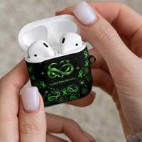 Cerebral Palsy Awareness Infinity Heart AirPods Case Neon Green Ribbon Pattern Illustration