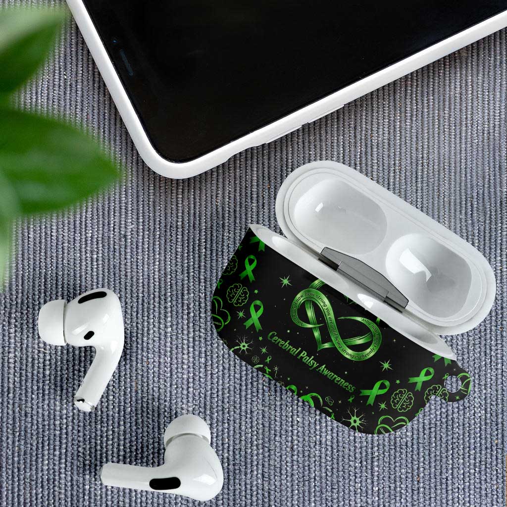Cerebral Palsy Awareness Infinity Heart AirPods Case Neon Green Ribbon Pattern Illustration