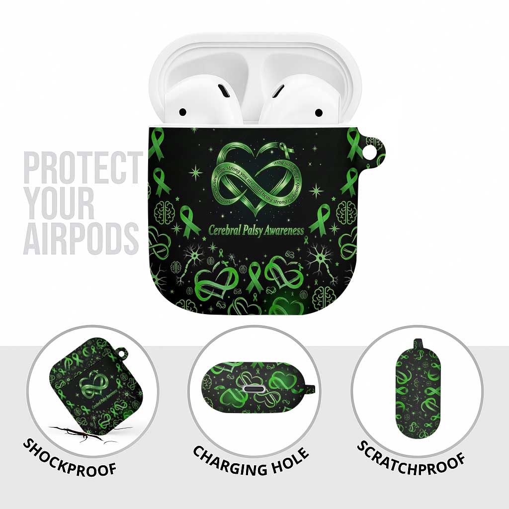 Cerebral Palsy Awareness Infinity Heart AirPods Case Neon Green Ribbon Pattern Illustration