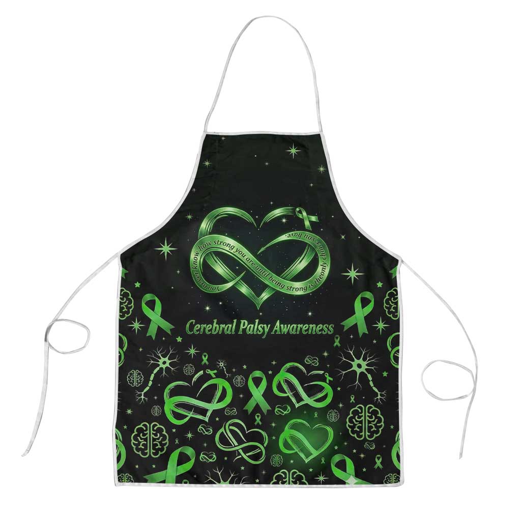 Cerebral Palsy Awareness Infinity Heart Apron Neon Green Ribbon Pattern Illustration