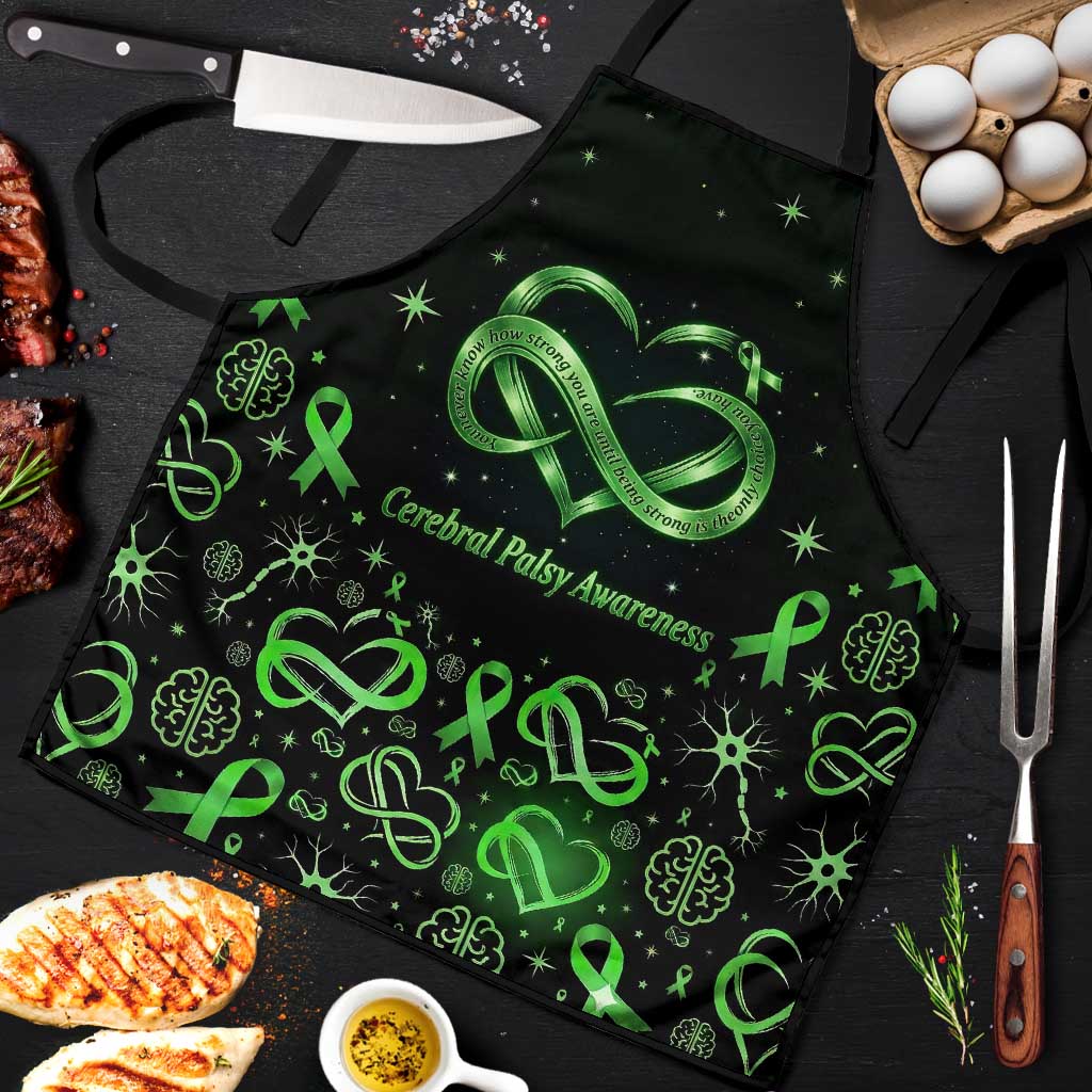 Cerebral Palsy Awareness Infinity Heart Apron Neon Green Ribbon Pattern Illustration
