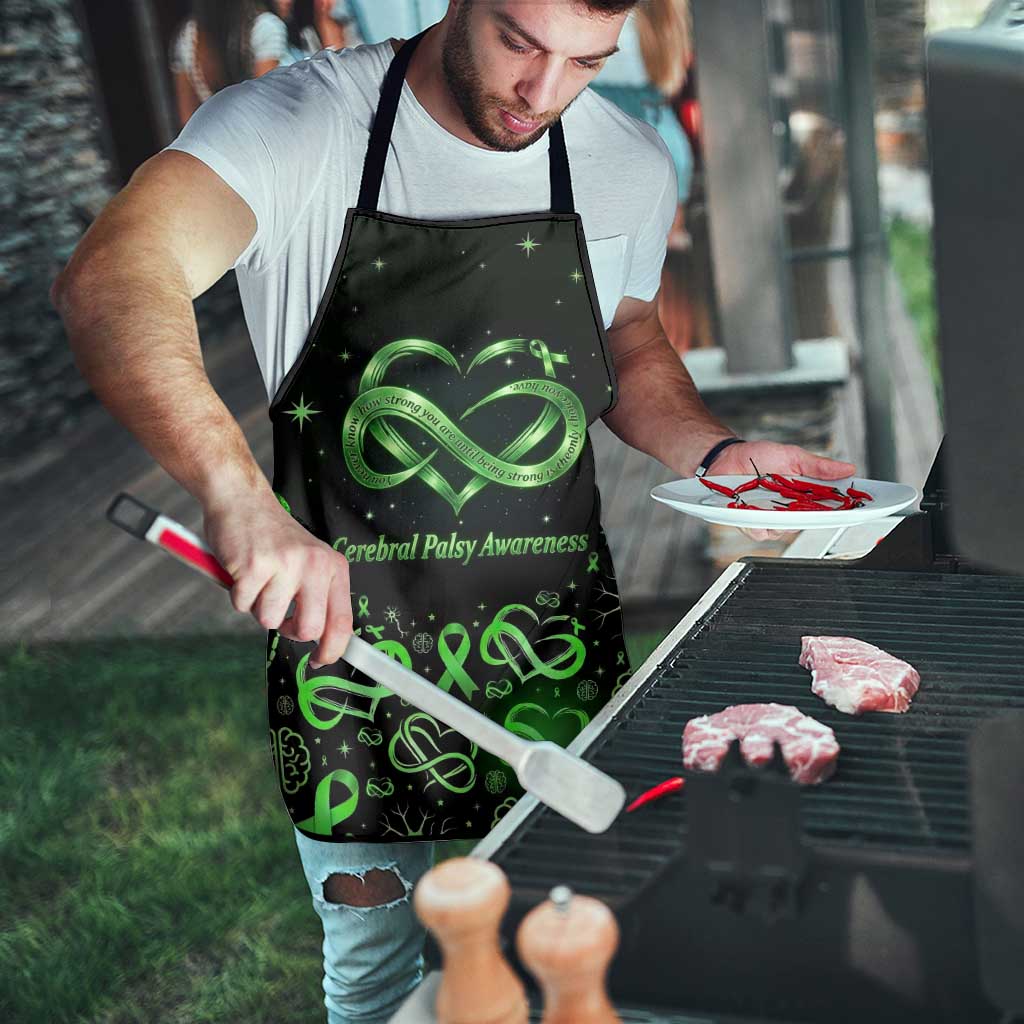 Cerebral Palsy Awareness Infinity Heart Apron Neon Green Ribbon Pattern Illustration