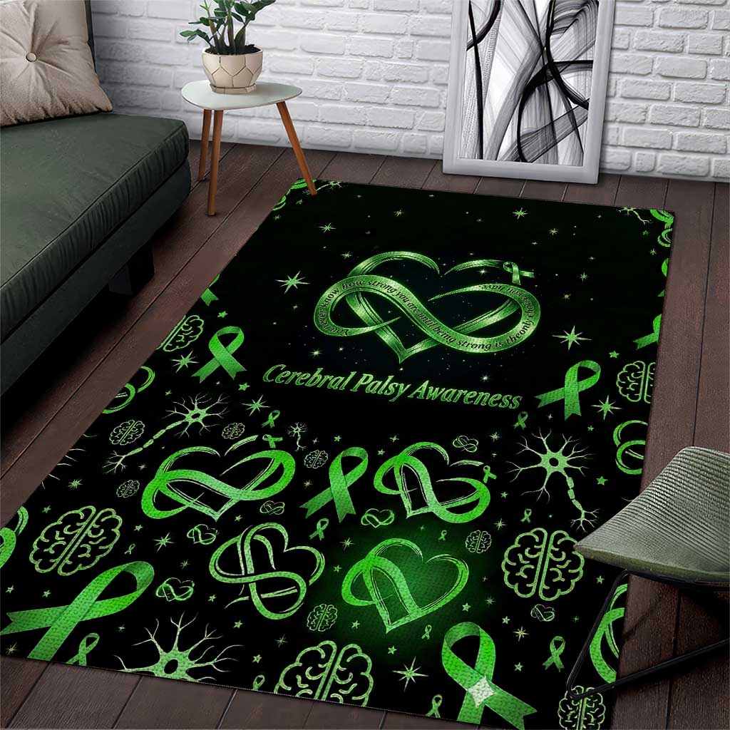 Cerebral Palsy Awareness Infinity Heart Area Rug Neon Green Ribbon Pattern Illustration