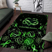 Cerebral Palsy Awareness Infinity Heart Area Rug Neon Green Ribbon Pattern Illustration