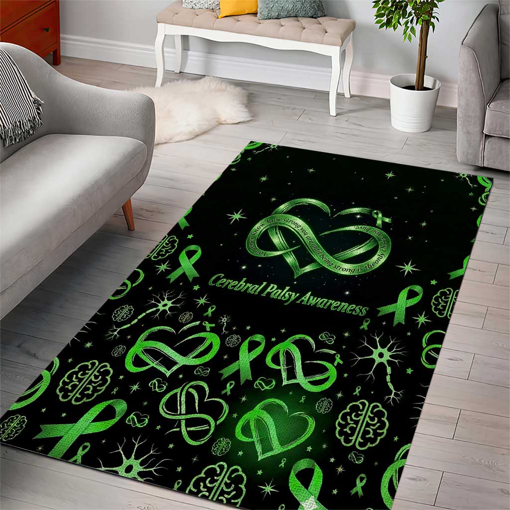 Cerebral Palsy Awareness Infinity Heart Area Rug Neon Green Ribbon Pattern Illustration