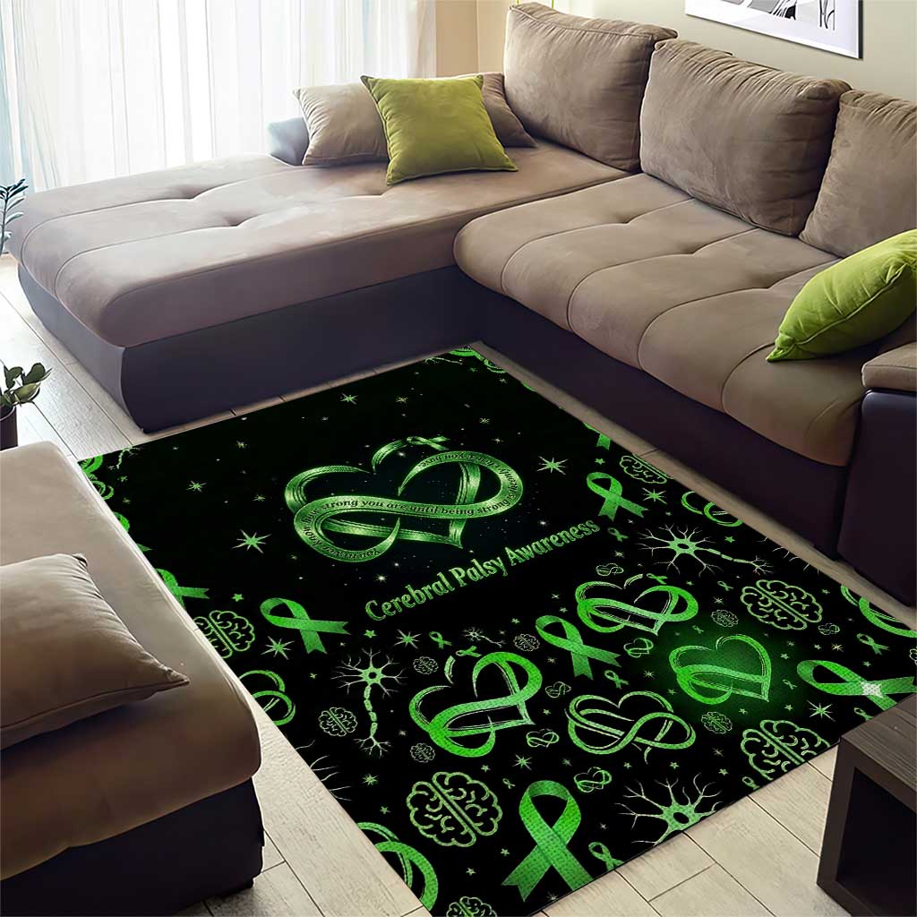 Cerebral Palsy Awareness Infinity Heart Area Rug Neon Green Ribbon Pattern Illustration