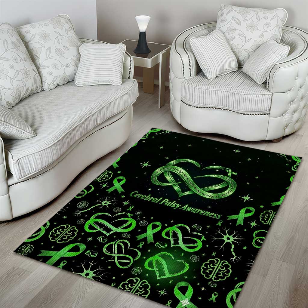 Cerebral Palsy Awareness Infinity Heart Area Rug Neon Green Ribbon Pattern Illustration