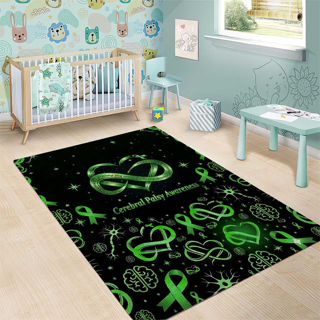 Cerebral Palsy Awareness Infinity Heart Area Rug Neon Green Ribbon Pattern Illustration