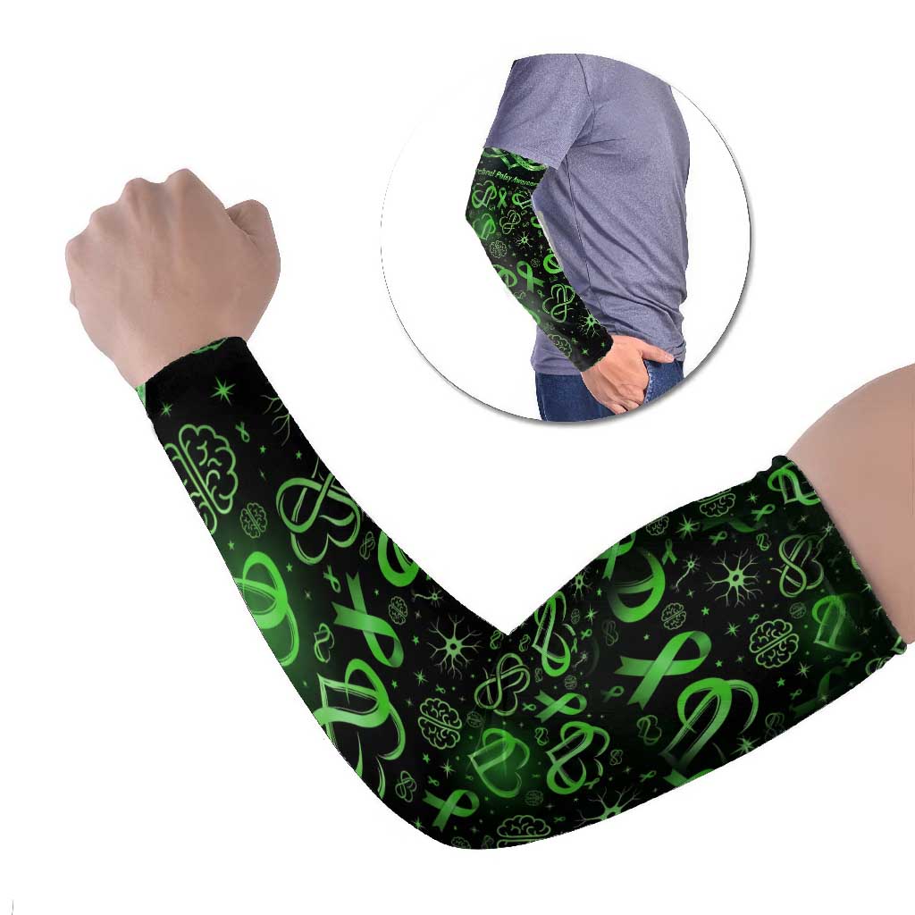 Cerebral Palsy Awareness Infinity Heart Arm Sleeves Neon Green Ribbon Pattern Illustration