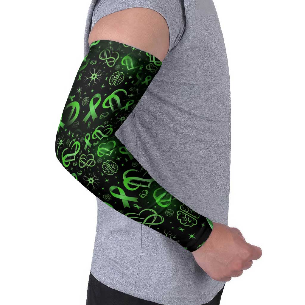 Cerebral Palsy Awareness Infinity Heart Arm Sleeves Neon Green Ribbon Pattern Illustration