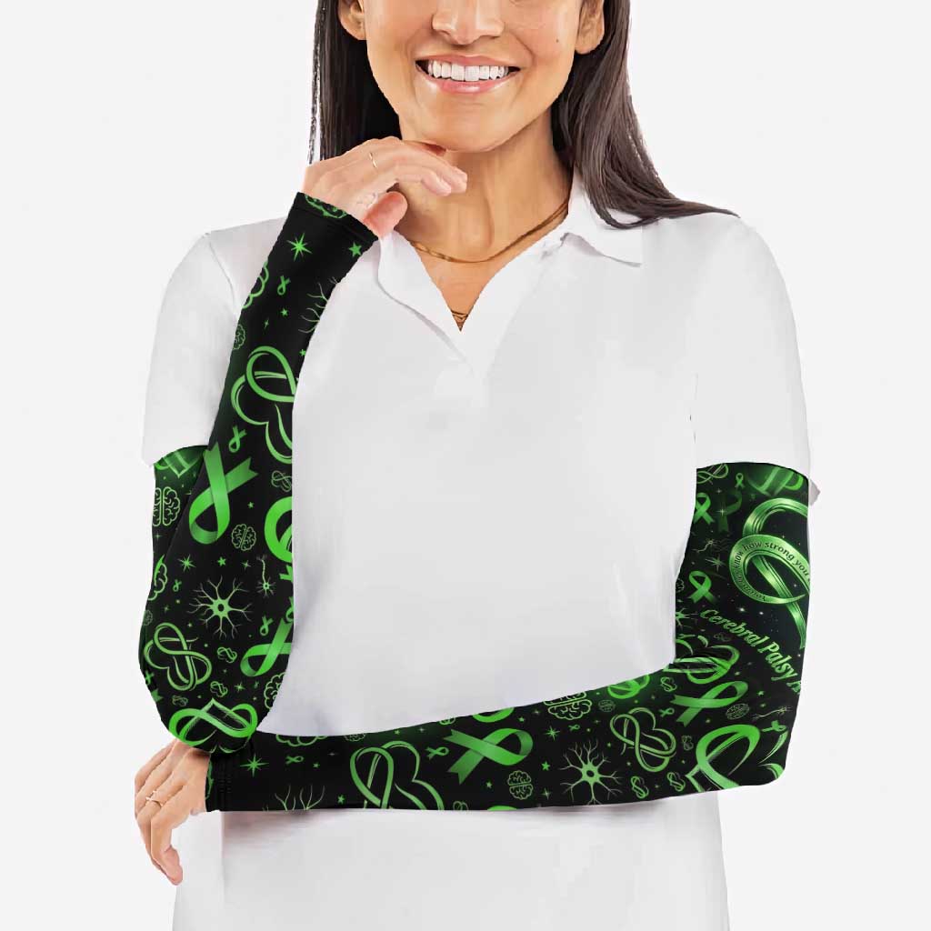 Cerebral Palsy Awareness Infinity Heart Arm Sleeves Neon Green Ribbon Pattern Illustration