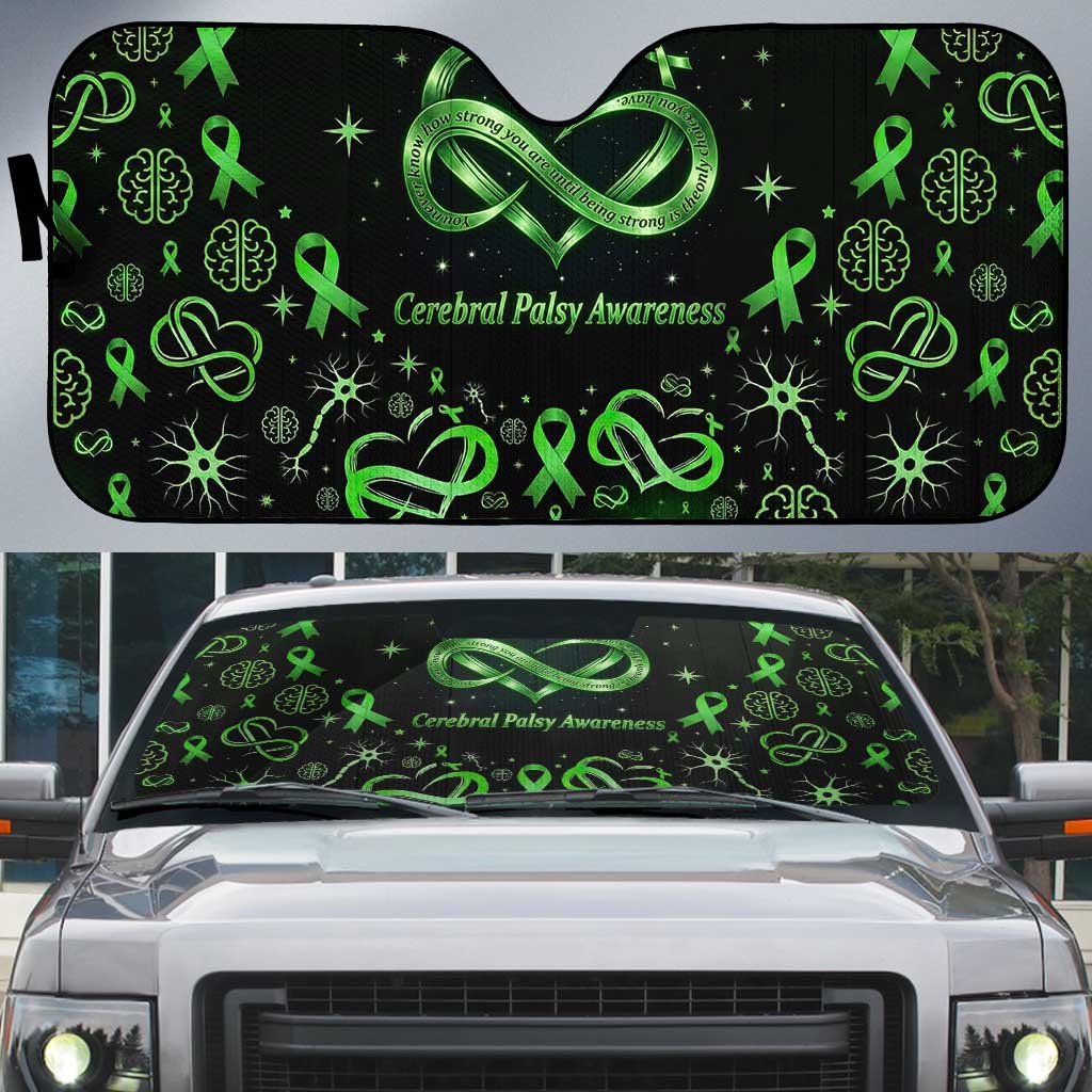 Cerebral Palsy Awareness Infinity Heart Auto Sun Shade Neon Green Ribbon Pattern Illustration
