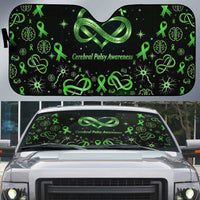 Cerebral Palsy Awareness Infinity Heart Auto Sun Shade Neon Green Ribbon Pattern Illustration