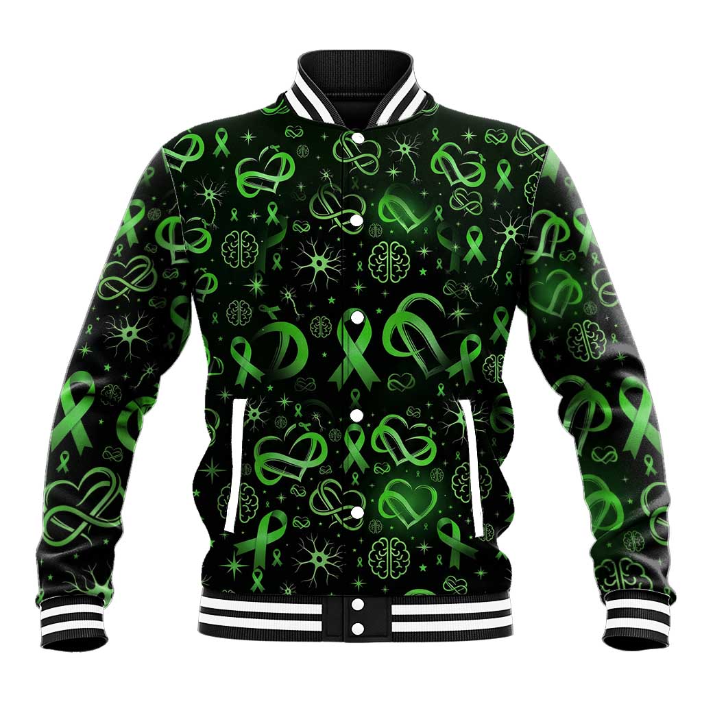 Cerebral Palsy Awareness Infinity Heart Baseball Jacket Neon Green Ribbon Pattern Illustration