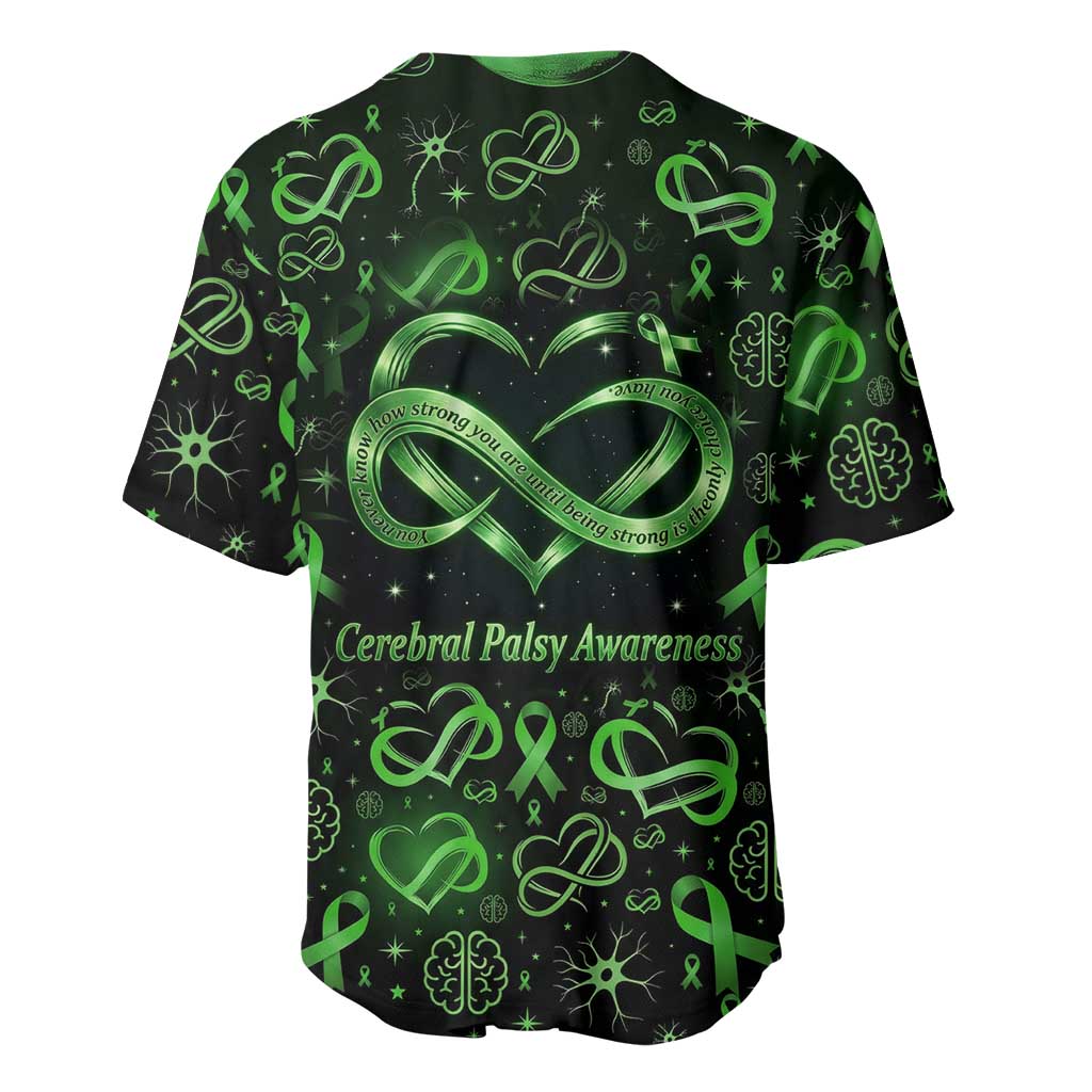 Cerebral Palsy Awareness Infinity Heart Baseball Jersey Neon Green Ribbon Pattern Illustration