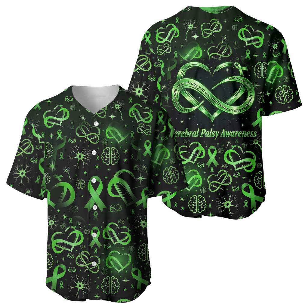 Cerebral Palsy Awareness Infinity Heart Baseball Jersey Neon Green Ribbon Pattern Illustration