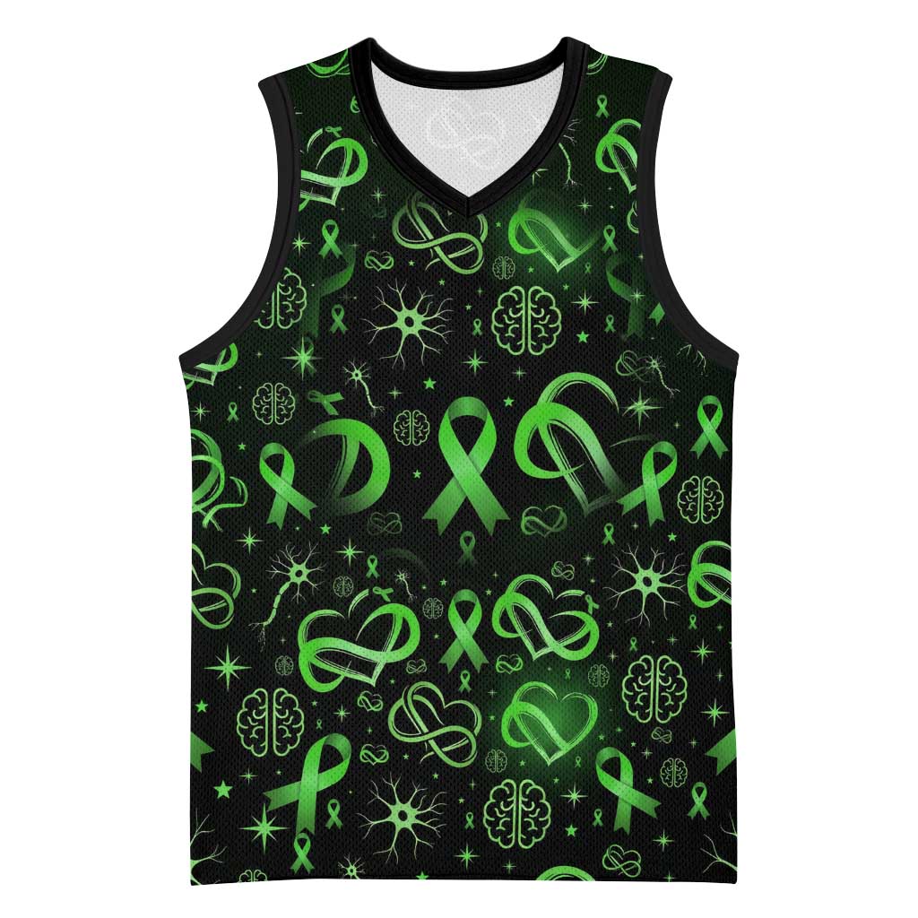 Cerebral Palsy Awareness Infinity Heart Basketball Jersey Neon Green Ribbon Pattern Illustration