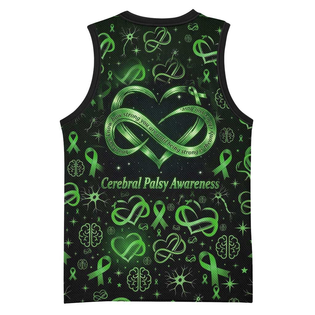 Cerebral Palsy Awareness Infinity Heart Basketball Jersey Neon Green Ribbon Pattern Illustration