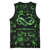Cerebral Palsy Awareness Infinity Heart Basketball Jersey Neon Green Ribbon Pattern Illustration