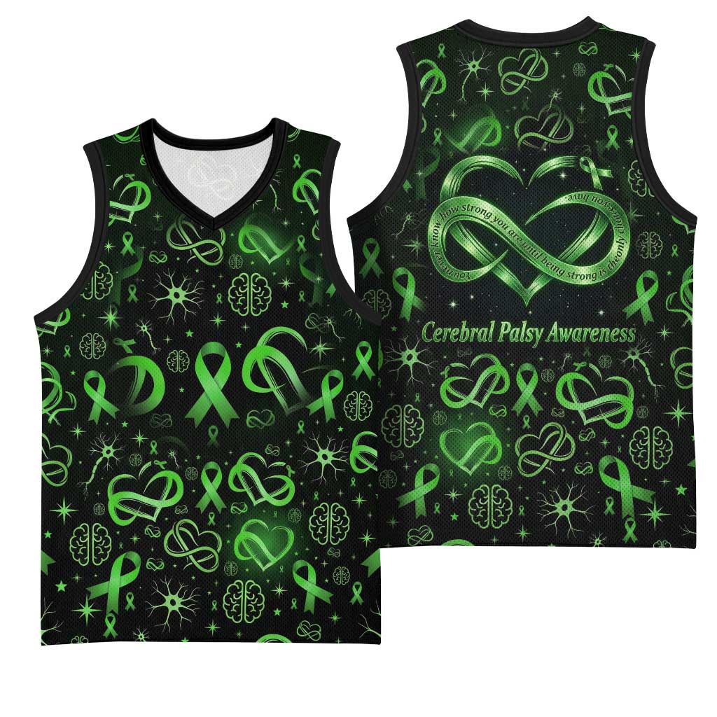 Cerebral Palsy Awareness Infinity Heart Basketball Jersey Neon Green Ribbon Pattern Illustration
