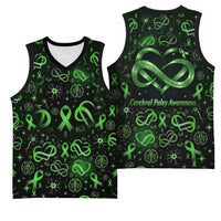 Cerebral Palsy Awareness Infinity Heart Basketball Jersey Neon Green Ribbon Pattern Illustration