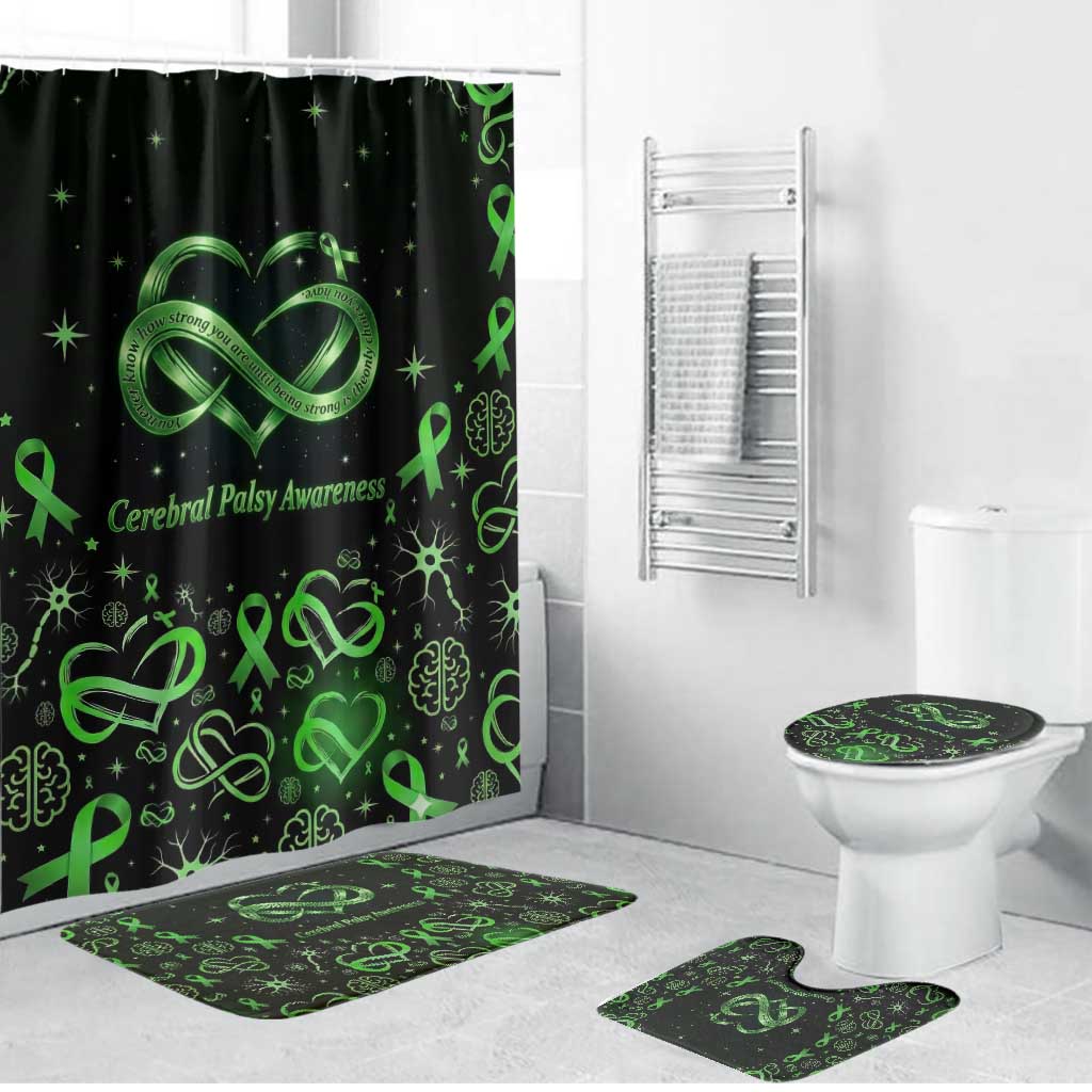 Cerebral Palsy Awareness Infinity Heart Bathroom Set Neon Green Ribbon Pattern Illustration