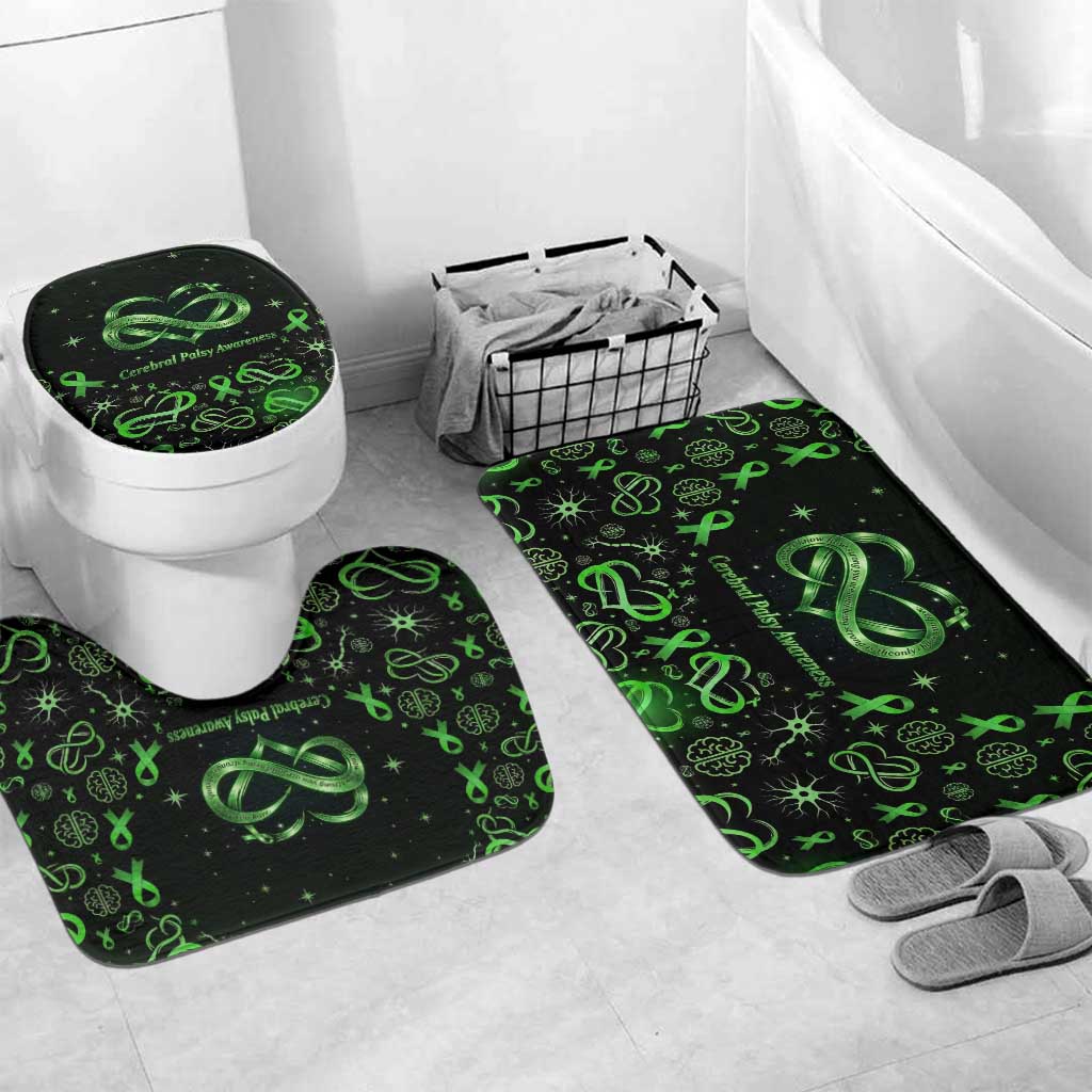 Cerebral Palsy Awareness Infinity Heart Bathroom Set Neon Green Ribbon Pattern Illustration