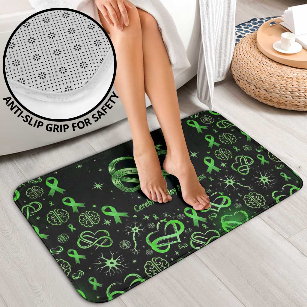 Cerebral Palsy Awareness Infinity Heart Bathroom Set Neon Green Ribbon Pattern Illustration