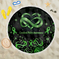 Cerebral Palsy Awareness Infinity Heart Beach Blanket Neon Green Ribbon Pattern Illustration