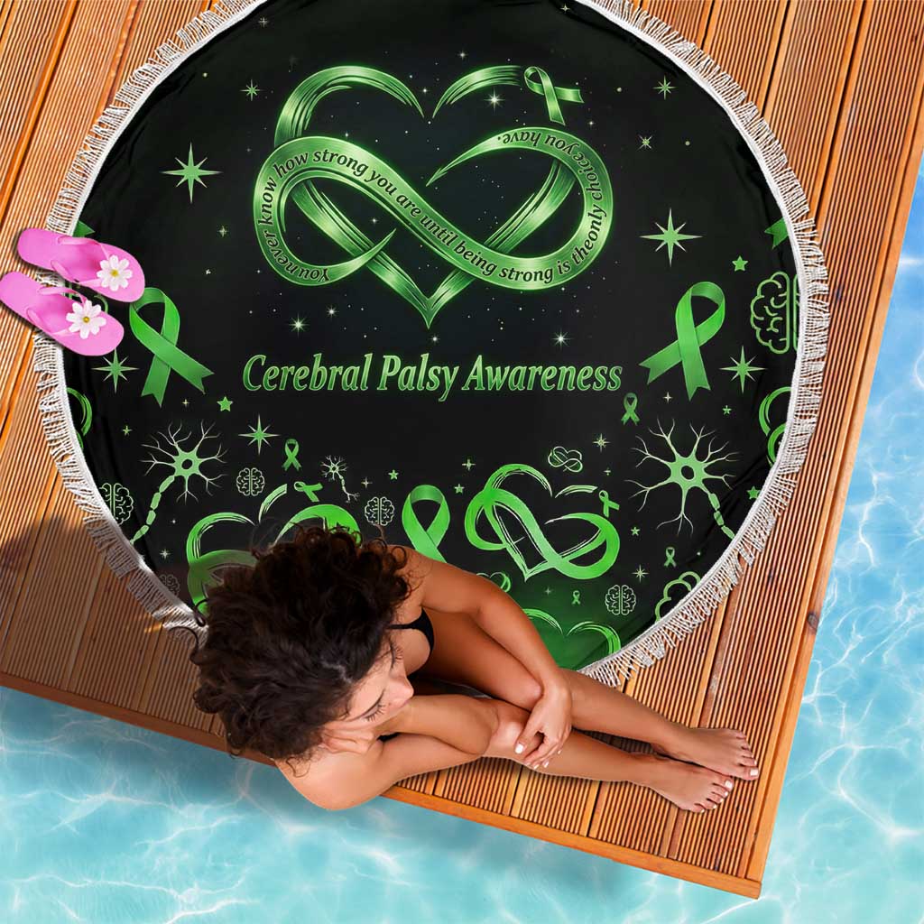 Cerebral Palsy Awareness Infinity Heart Beach Blanket Neon Green Ribbon Pattern Illustration