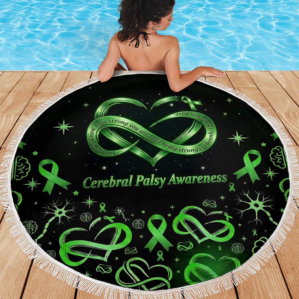 Cerebral Palsy Awareness Infinity Heart Beach Blanket Neon Green Ribbon Pattern Illustration