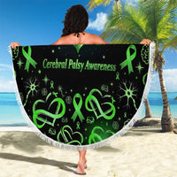 Cerebral Palsy Awareness Infinity Heart Beach Blanket Neon Green Ribbon Pattern Illustration