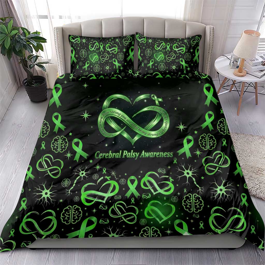 Cerebral Palsy Awareness Infinity Heart Bedding Set Neon Green Ribbon Pattern Illustration