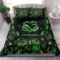 Cerebral Palsy Awareness Infinity Heart Bedding Set Neon Green Ribbon Pattern Illustration