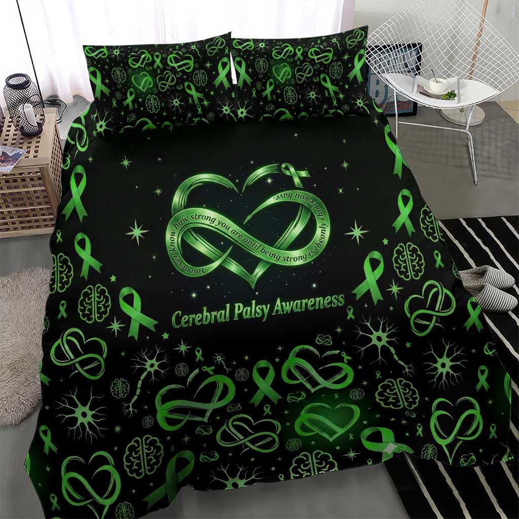 Cerebral Palsy Awareness Infinity Heart Bedding Set Neon Green Ribbon Pattern Illustration