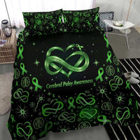 Cerebral Palsy Awareness Infinity Heart Bedding Set Neon Green Ribbon Pattern Illustration