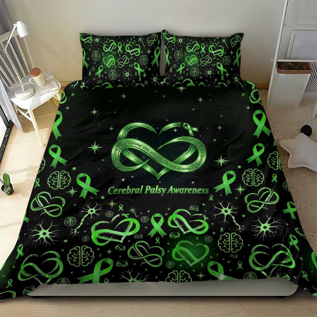 Cerebral Palsy Awareness Infinity Heart Bedding Set Neon Green Ribbon Pattern Illustration