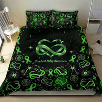 Cerebral Palsy Awareness Infinity Heart Bedding Set Neon Green Ribbon Pattern Illustration