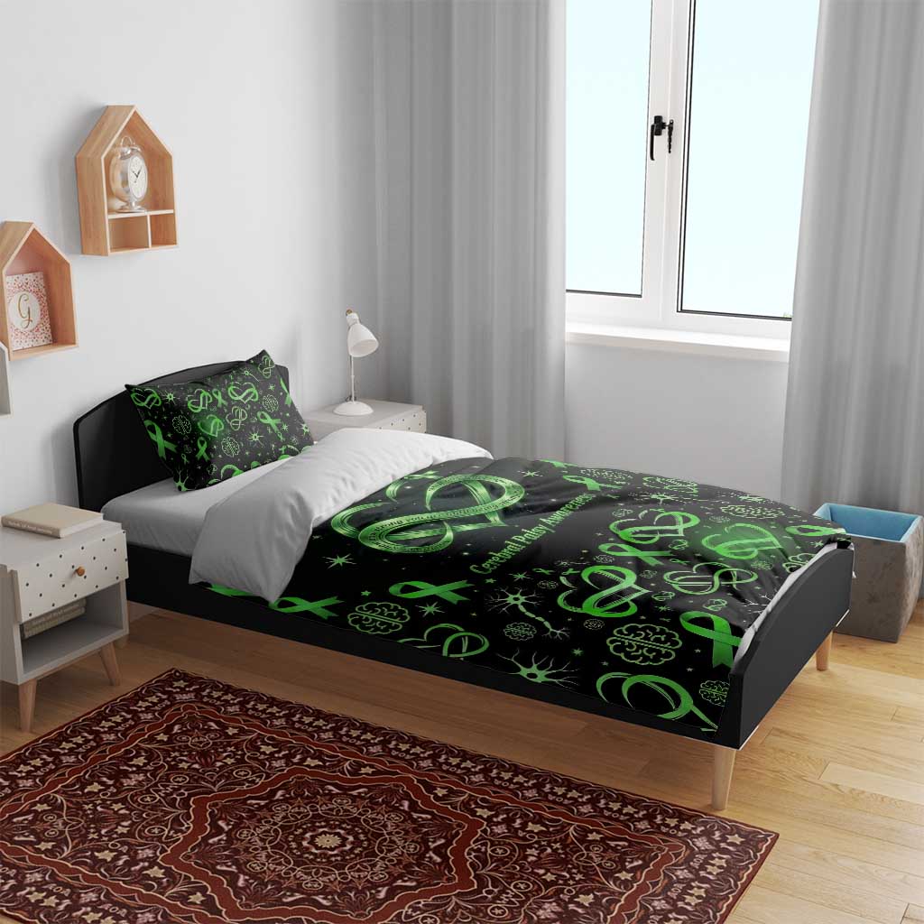 Cerebral Palsy Awareness Infinity Heart Bedding Set Neon Green Ribbon Pattern Illustration