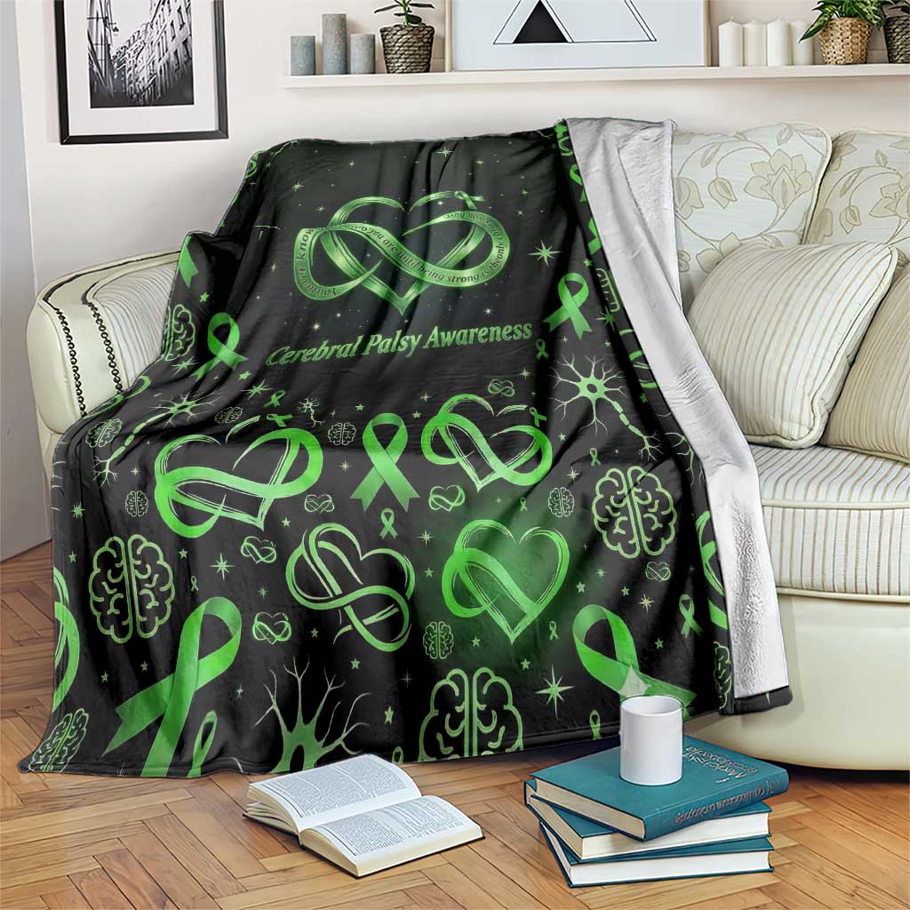 Cerebral Palsy Awareness Infinity Heart Blanket Neon Green Ribbon Pattern Illustration