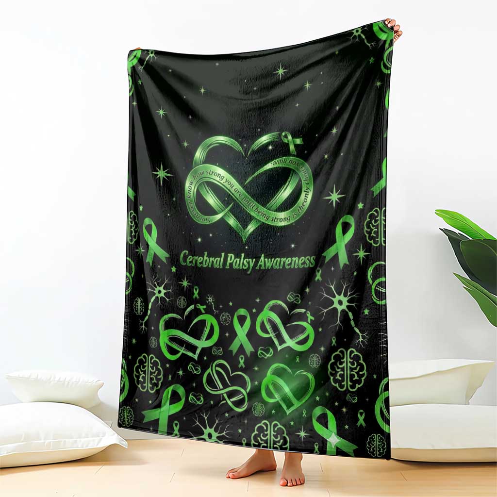 Cerebral Palsy Awareness Infinity Heart Blanket Neon Green Ribbon Pattern Illustration