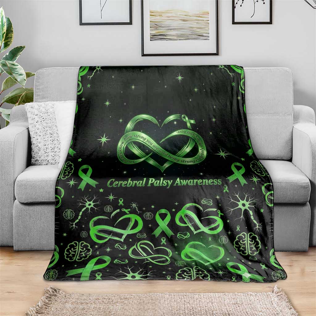 Cerebral Palsy Awareness Infinity Heart Blanket Neon Green Ribbon Pattern Illustration