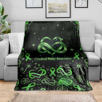 Cerebral Palsy Awareness Infinity Heart Blanket Neon Green Ribbon Pattern Illustration