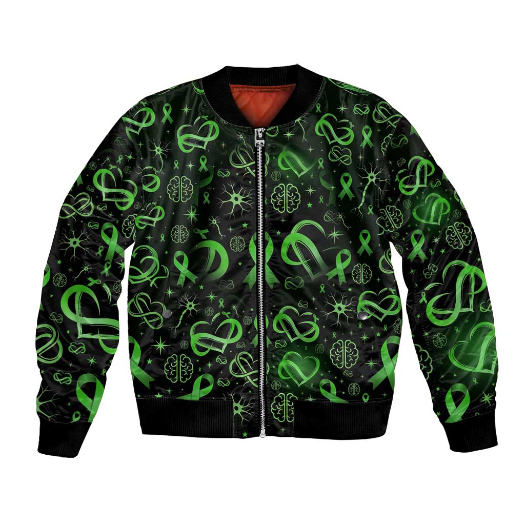 Cerebral Palsy Awareness Infinity Heart Bomber Jacket Neon Green Ribbon Pattern Illustration